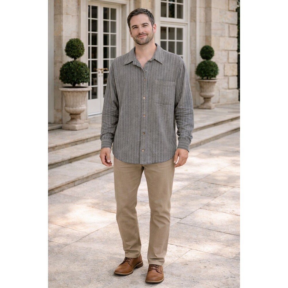 ABERCROMBIE & FITCH Men's Shirt Oversized Striped MEDIUM Gray Flannel